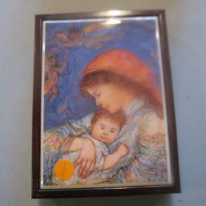Edna Hibel Wood Box with tile top of Mother & Child
